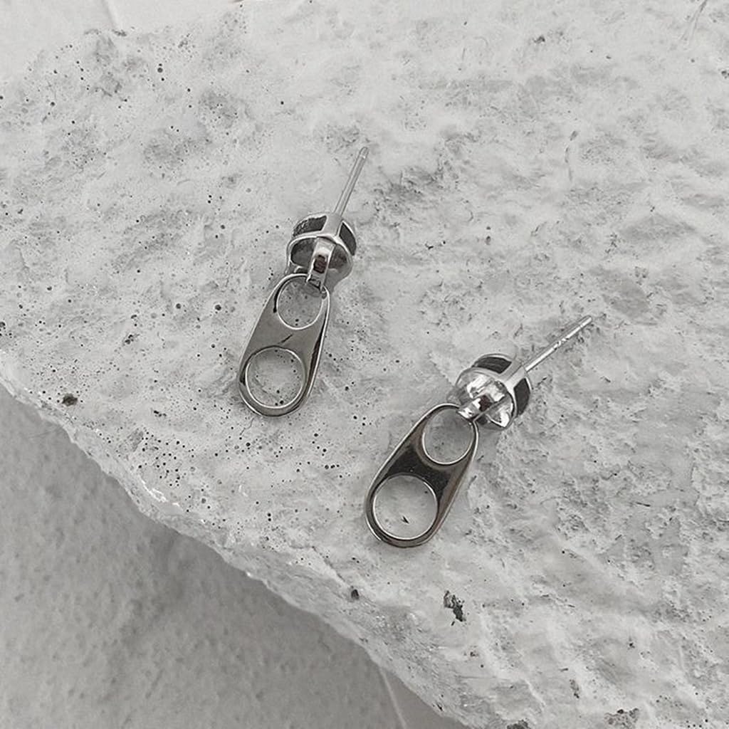 Zipper Pull Earrings for Men & Women – Minimalist Luxury Studs, Unique Silver Zipper Head Design, Hypoallergenic Copper Earrings, Edgy Unisex Jewelry, Lightweight Trendy Accessories ER102 image 4