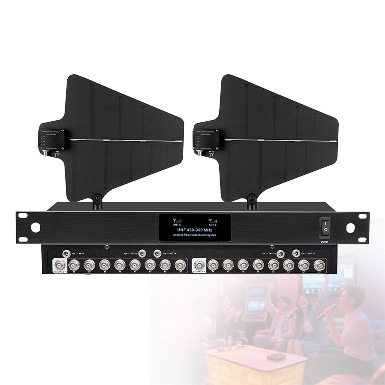 Amplificatore di Segnale per Microfono Wireless, Distribuzione Dell'Antenna Uhf, Ingresso 8/16, Gamma di Frequenza 450-950 MHz, con 2 Palette per Antenna Direzionale Attiva 16Input