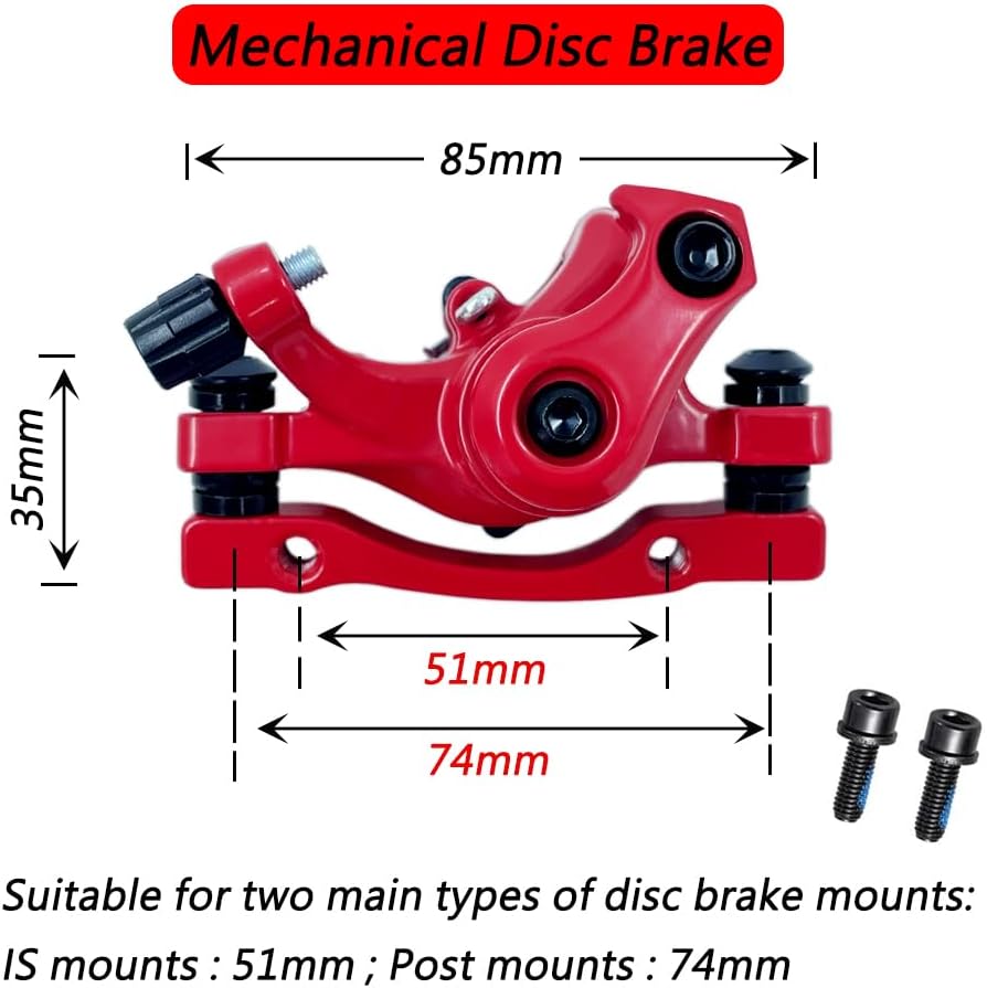 LOOEEL 1 Pair Bike Mechanical Disc Brake,Universal Front and Rear Mechanical Disc Brake Calipers for Mountain Bikes,Folding Bikes,Road Bikes.-Red