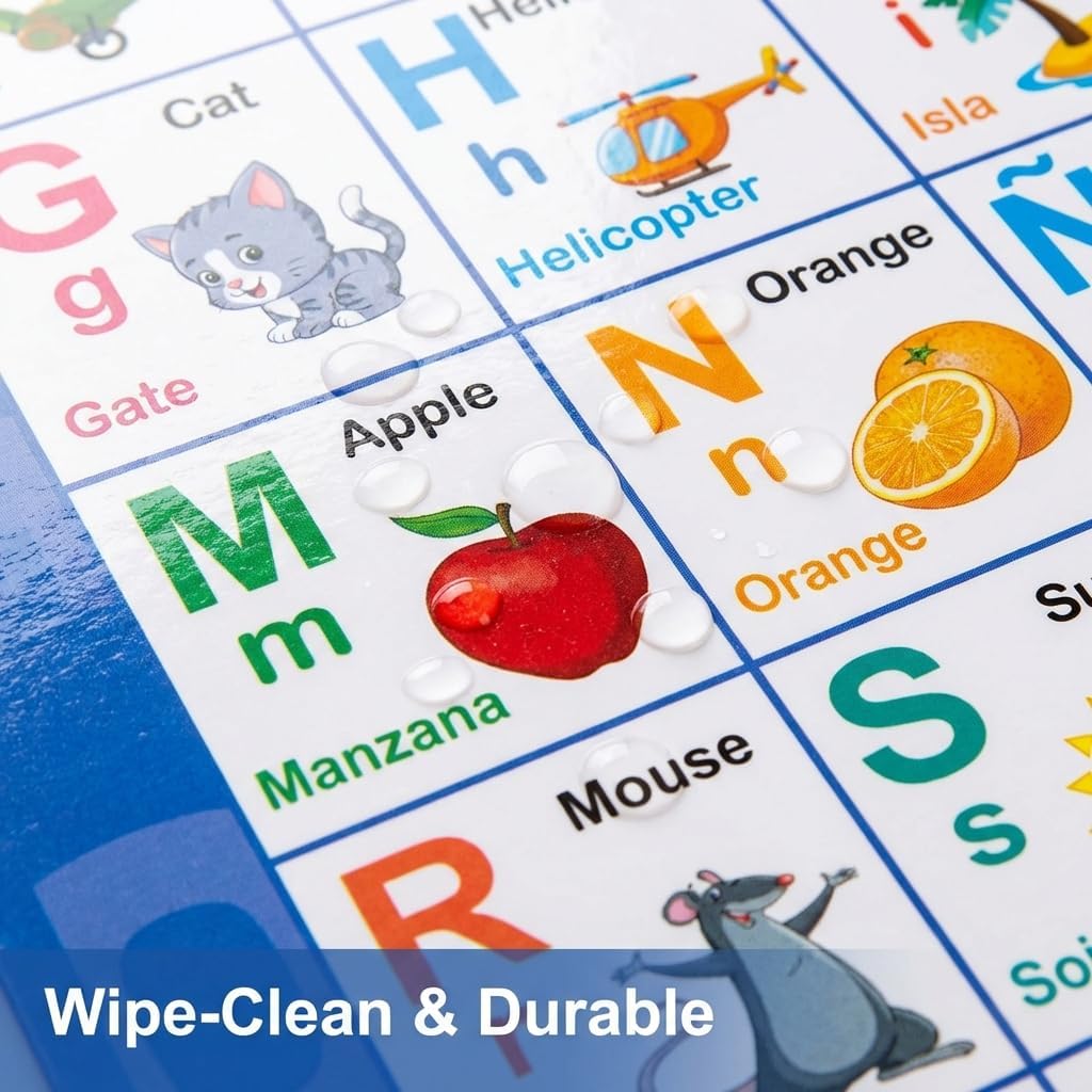 Talking Wall Charts for Kids, Bilingual English and Spanish Electronic Alphabet Poster, Interactive Talking Wall Chart for Toddlers