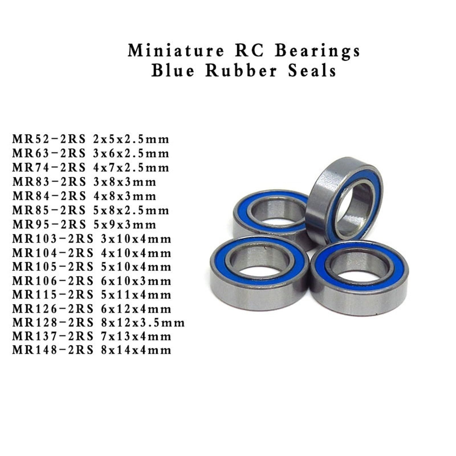 10 Cuscinetti MR148-2RS 8x14x4mm - Cuscinetti Sigillati In Gomma, Miniature, Con Doppia Schermatura