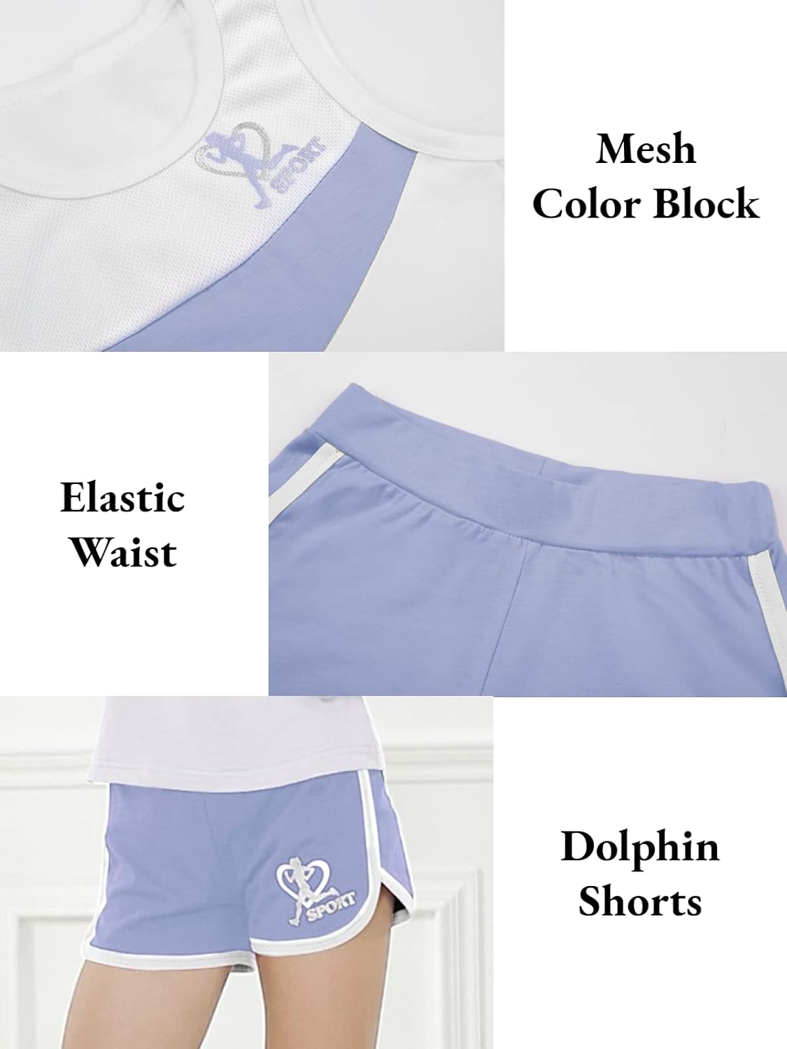 Girls Shorts Sets Kids Summer 2 Piece Outfits Clothes Tennis Running Tank Top Shirts Dolphin Shorts