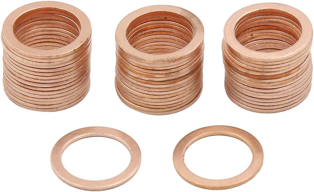 X AUTOHAUX 15mm Inner Dia Copper Crush Washers Car Flat Sealing Plate Gaskets Rings 50pcs