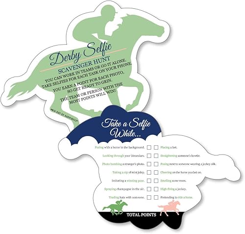 Big Dot of Happiness Kentucky Horse Derby - Selfie Scavenger Hunt - Juego de fiesta de carreras - Juego de 12