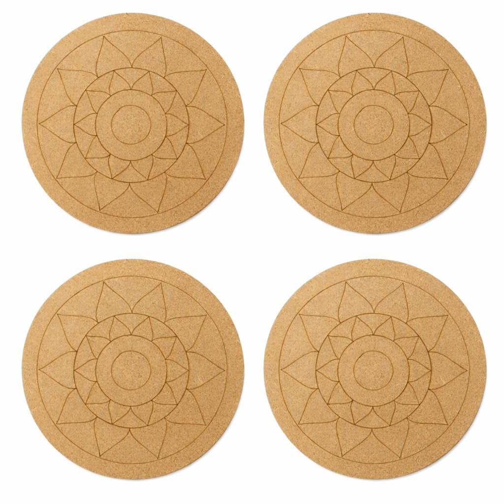 Round MDF Mandala Art Board, Laser Engraved Floral Design, Natural Wood Colour, for Craft and Painting Set of 4 Piece-image-17