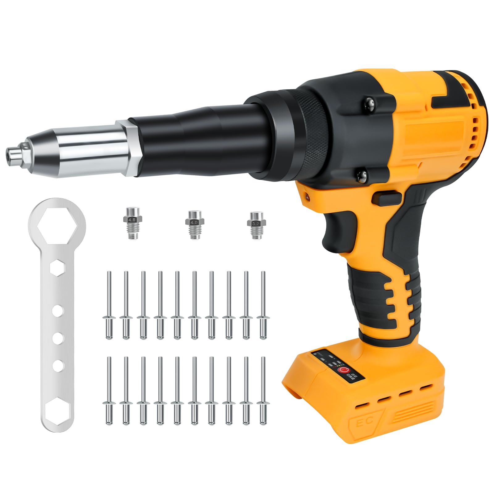 Cordless Rivet Gun for Dewalt 20V Battery ，1/8'', 5/32'', 3/16"Brushless Rivet Gun，20 Rivets and LED Light,3 Adapters Electric Automatic Rivet Nut Guns for Metal, Plastic, Leather（No Battery）