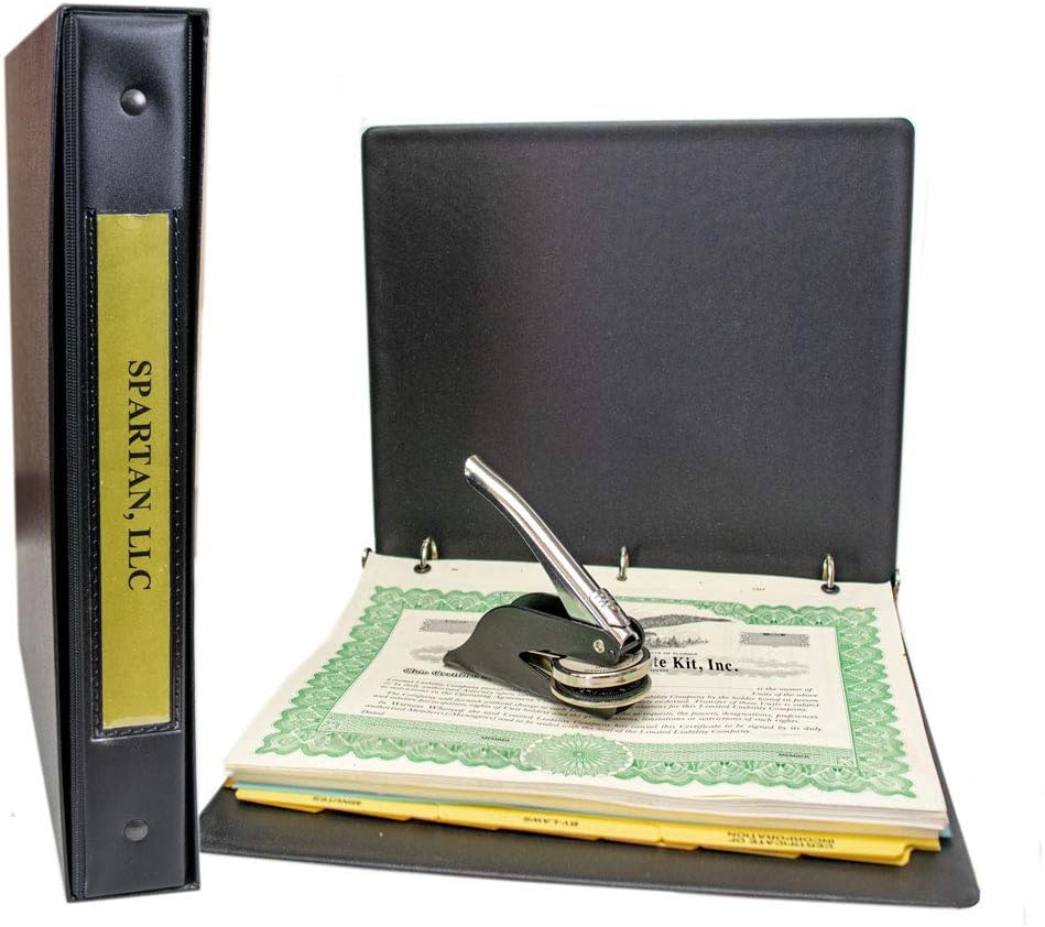 LLC Kit with PDF of Limited Liability Company Model Operating Agreement, Black Records Binder, Matching Slipcase, Company Seal, Printed Membership Certificates, Full-Page Stubs, Blumberg Spartan Model