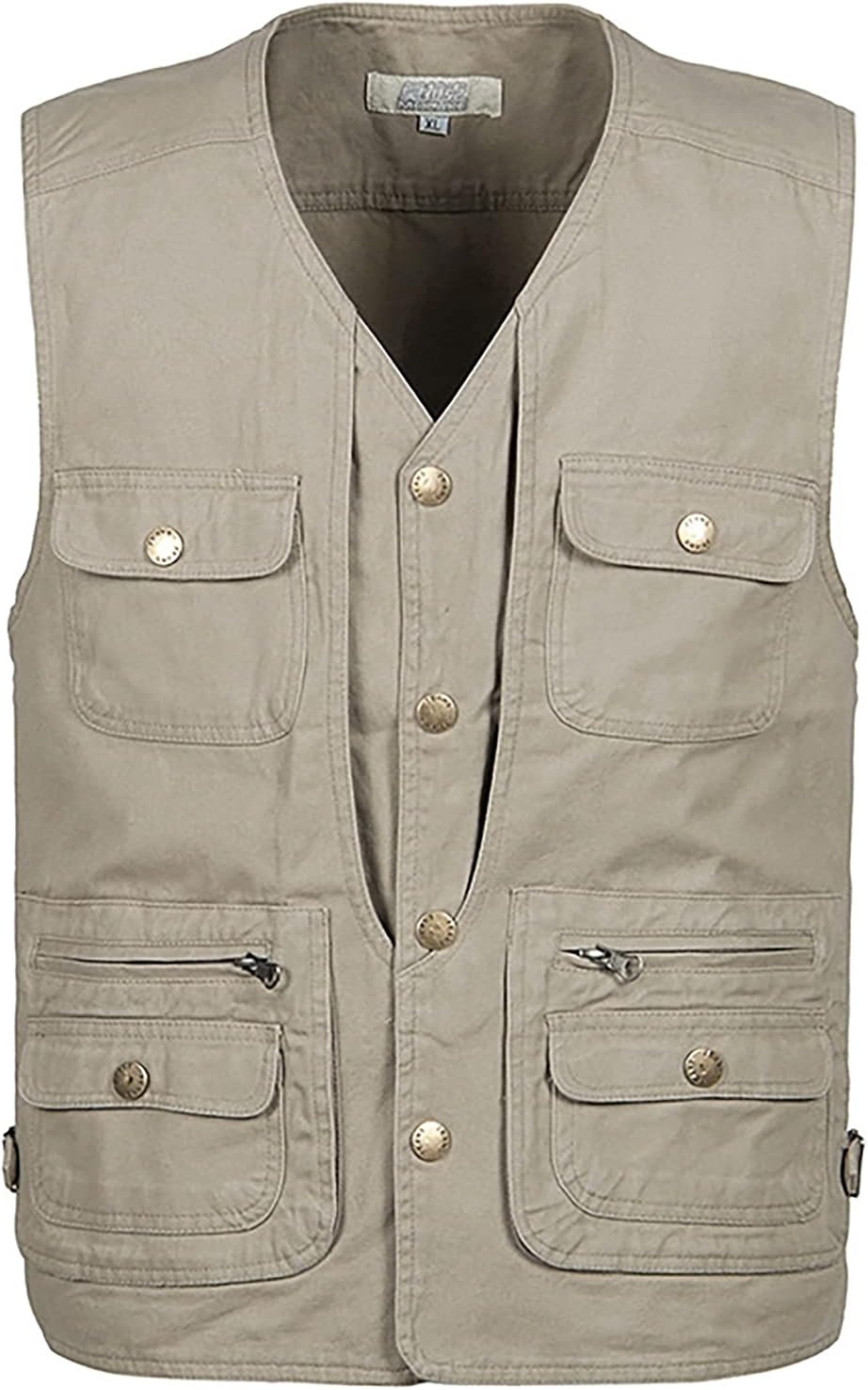 Men's Cotton Outdoor Work Safari Fishing Vest Travel Photo Cargo Standard Length Jacket with Pockets, Brown