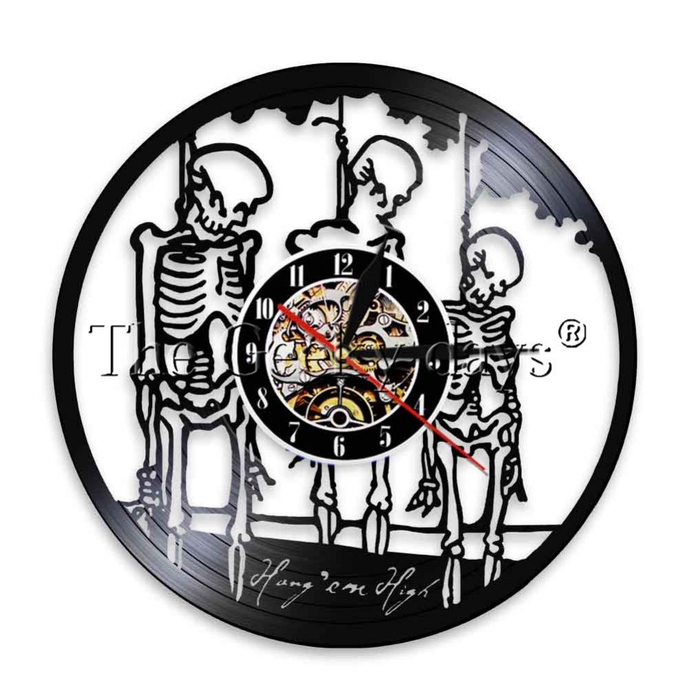 FIDMEK Wall Clock Hanging Skeletons Wall Clock Hang Them High Skeletons Quotes Vinyl Record Clock Groom Skeleton Grim Reapers Decoration