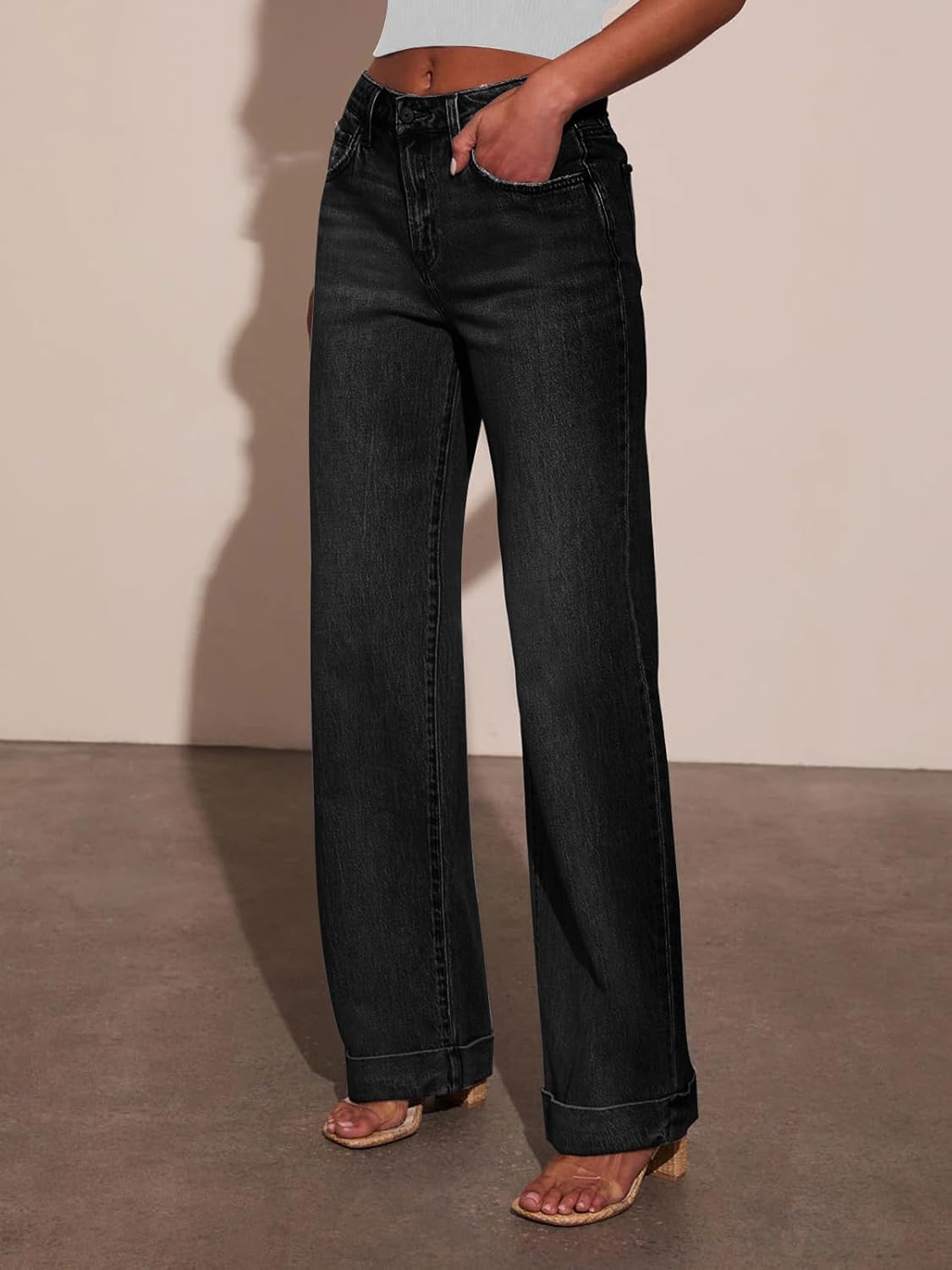 KUNMI Jeans for Women Wide Leg Baggy High Waist Boyfriends Straight Leg Stretchy Denim Pants Trendy Fall 2025