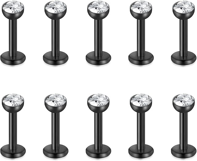Funseedrr 10pcs 16 Gauge Lip Larbet Stud Piercing Bars Set 6mm 8mm Silver Stainless Steel Tragus Helix Piercing Jewellery