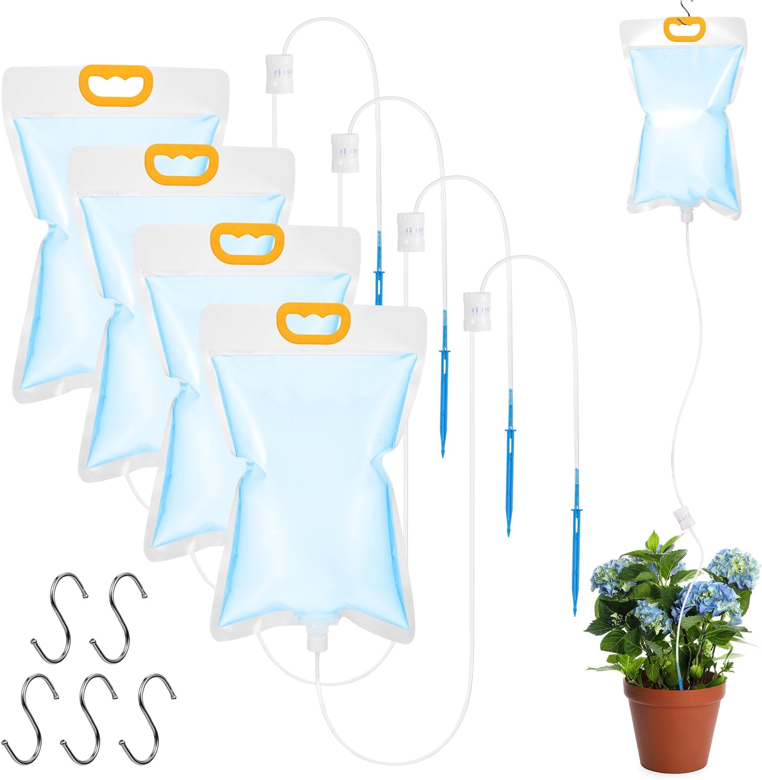 5Pcs Plant Drip Irrigation Kit, 3.5 L Drip Irrigation Bags with Adjustable Flow Automatic Plant Irrigation System Home Sprinkler Device for Indoor and Outdoor Potted Plant