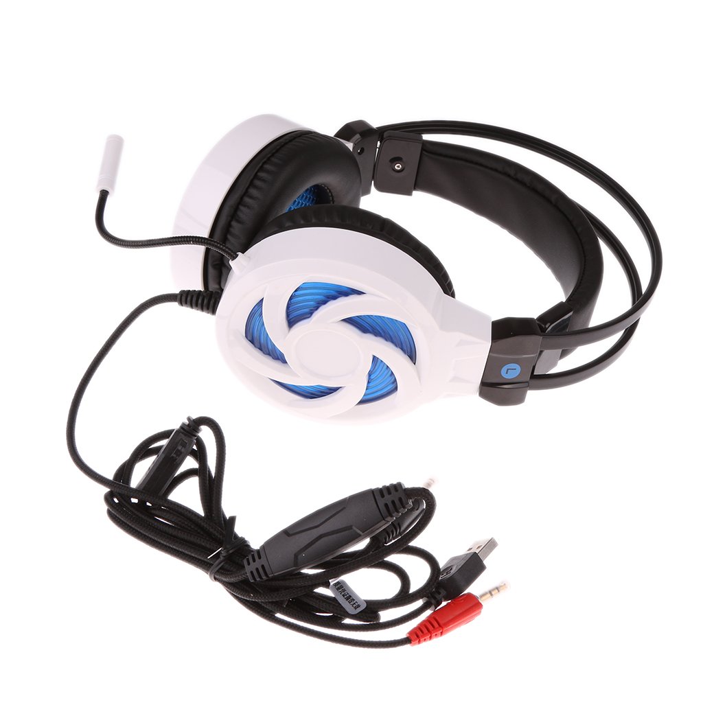 MagiDeal 40MM Speaker Diameter 2.2k Impedence LED Light Gaming Headset Headband Headphone USB 3.5mm Mic LED Compatible for PC