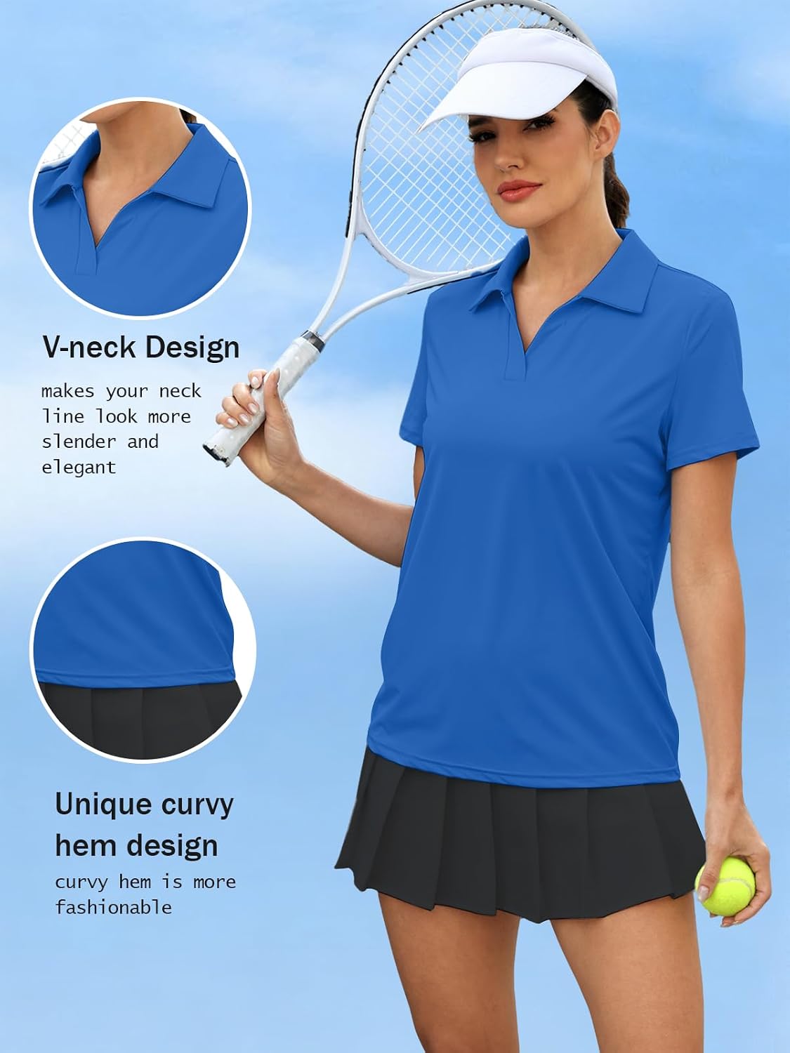 Women's Polo Shirts Short Sleeve UPF 50+ Sun Protection V Neck Golf Tennis Collared Work Tops Dry Fit