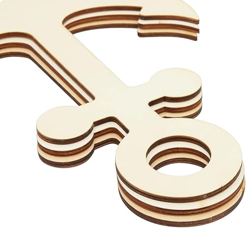 Miniatura 7 de Paquete de 12 anclajes de madera sin terminar para manualidades, recortes de madera náutica para proyectos de bricolaje, decoración náutica (11.6 x
