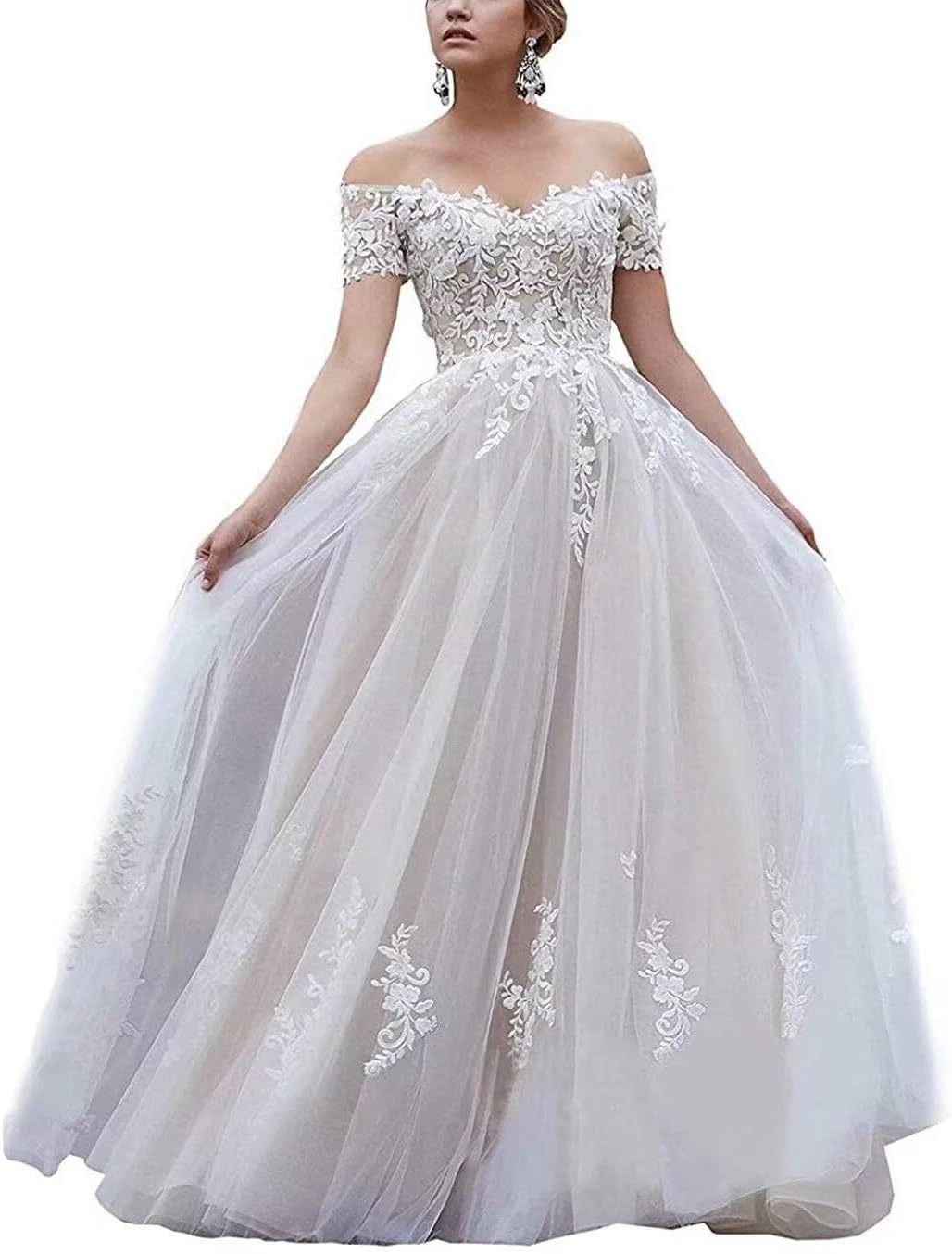 Women's Off Shoulder Wedding Dresses for Bride Long 2024 Train Lace Applique Sweetheart Bridal Ball Gowns