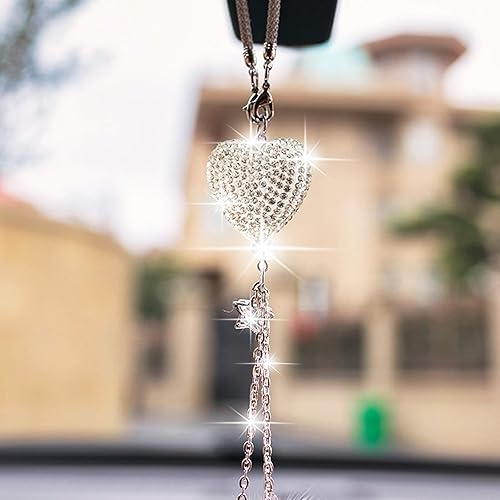 Miniatura 3 de YIDEXIN Accesorios de espejo de coche brillantes para mujeres y hombres corazón de amor brillante y bola de felpa rosa brillantes piedras de