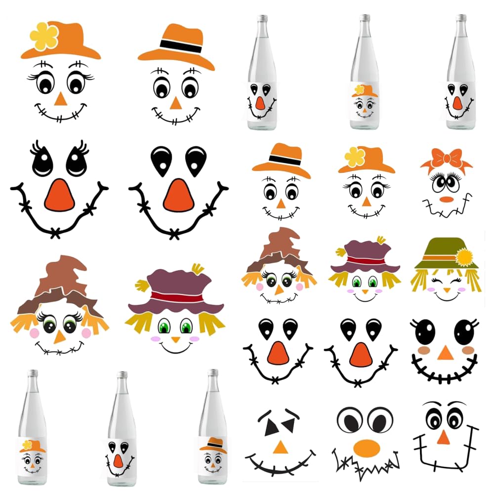Mioyoow 36Pcs Diy Halloween Pumpkin Face Stickers, Reusable Adhesive Pet Fall Scarecrow Face Stickers For Thanksgiving Party Home Decoration
