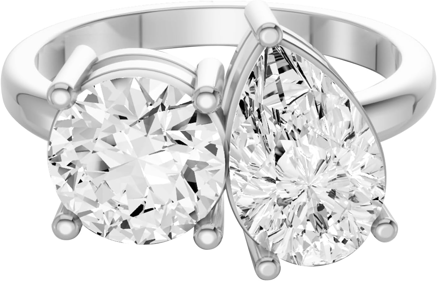 2 Carat - 4 Carat Round and Multi-Shape Lab Grown Diamond Two Stone Engagement Ring | 14k Yellow Gold Ring Size 7 | E-F Color and VS1 Clarity