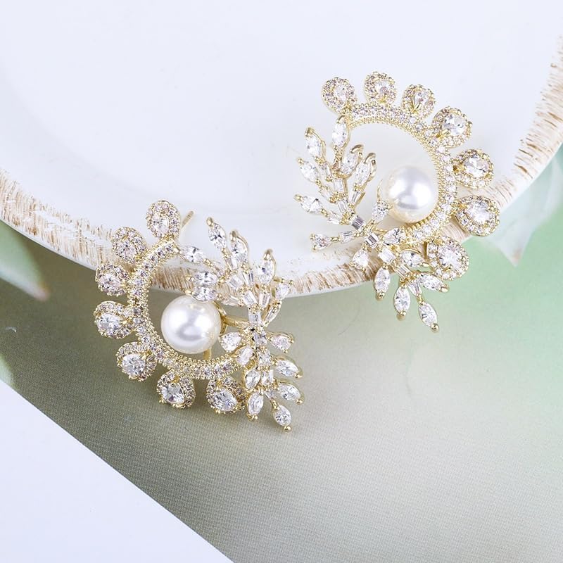 14K Gold Natural Crystal & Freshwater Pearl Hoop Earrings for Women, Dainty Branch Shape Design, Chic Christmas Jewelry Gift, Fashionable Everyday Accessory, Classy Pearl Earrings - Image 3