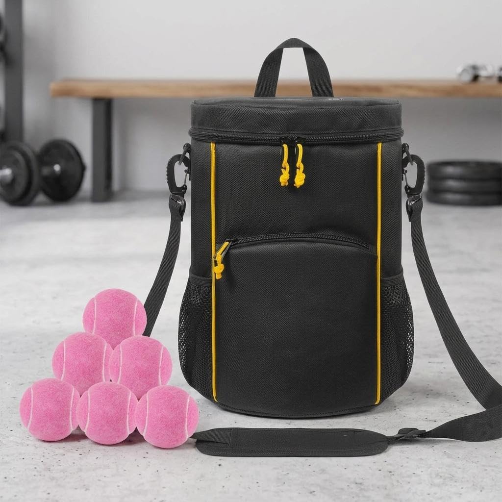Pelotas de Tenis para Entrenamiento Al Aire Libre con Bolsa de Transporte Deportiva con Capacidad para hasta 45 Pelotas, Además de Bolsillo Frontal Y