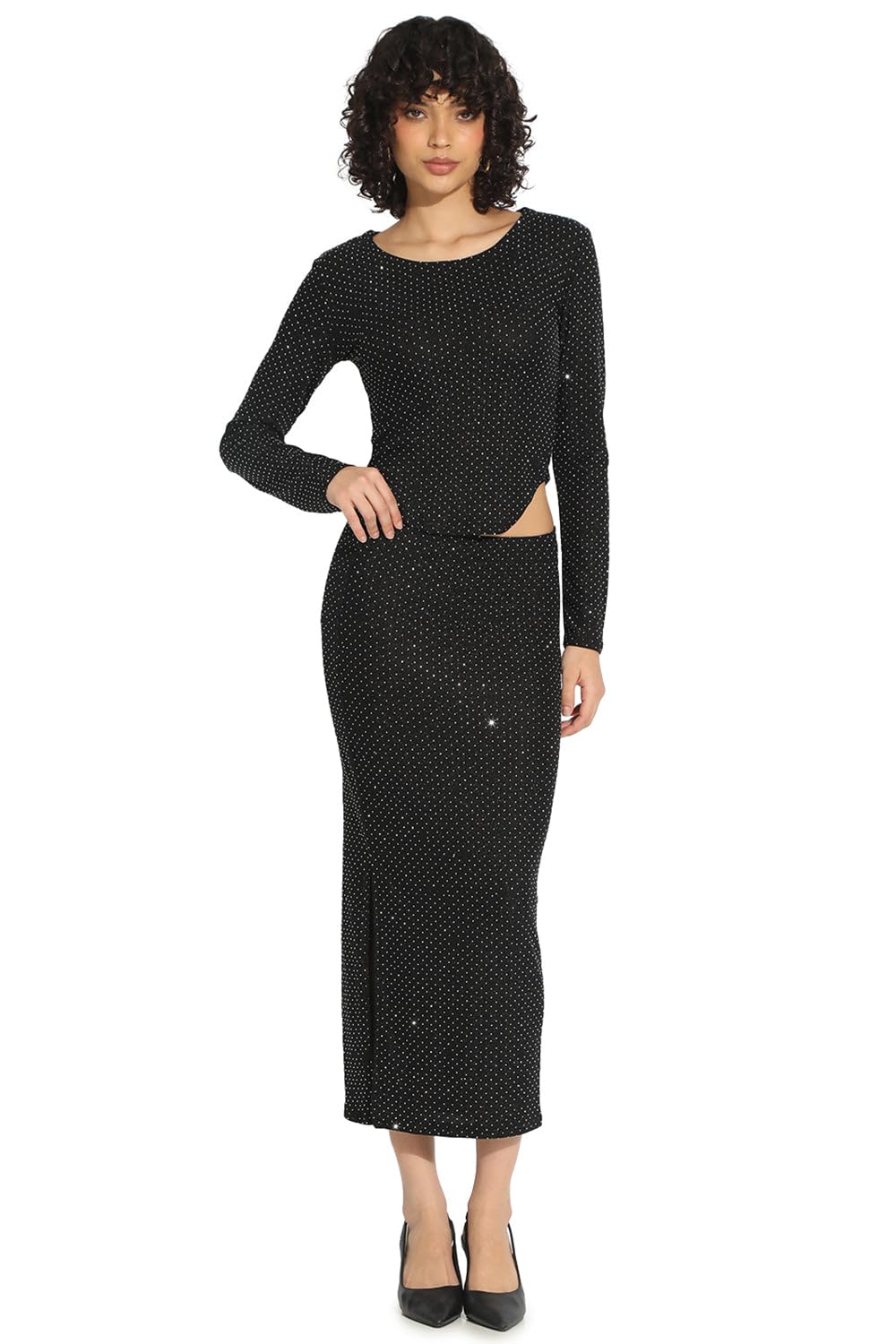 Edition Women's Embellished Black Top and Skirt Co-Ords Set-CHN-8009_Black-P-image-36