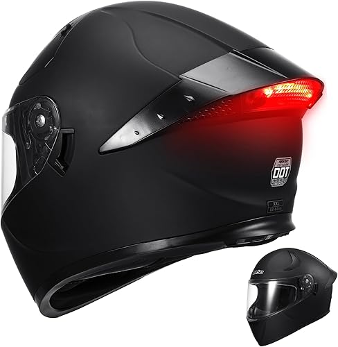 Casco de motocicleta de doble visera con luz trasera LED, aprobado por DOT, casco de moto de carreras de calle para adultos