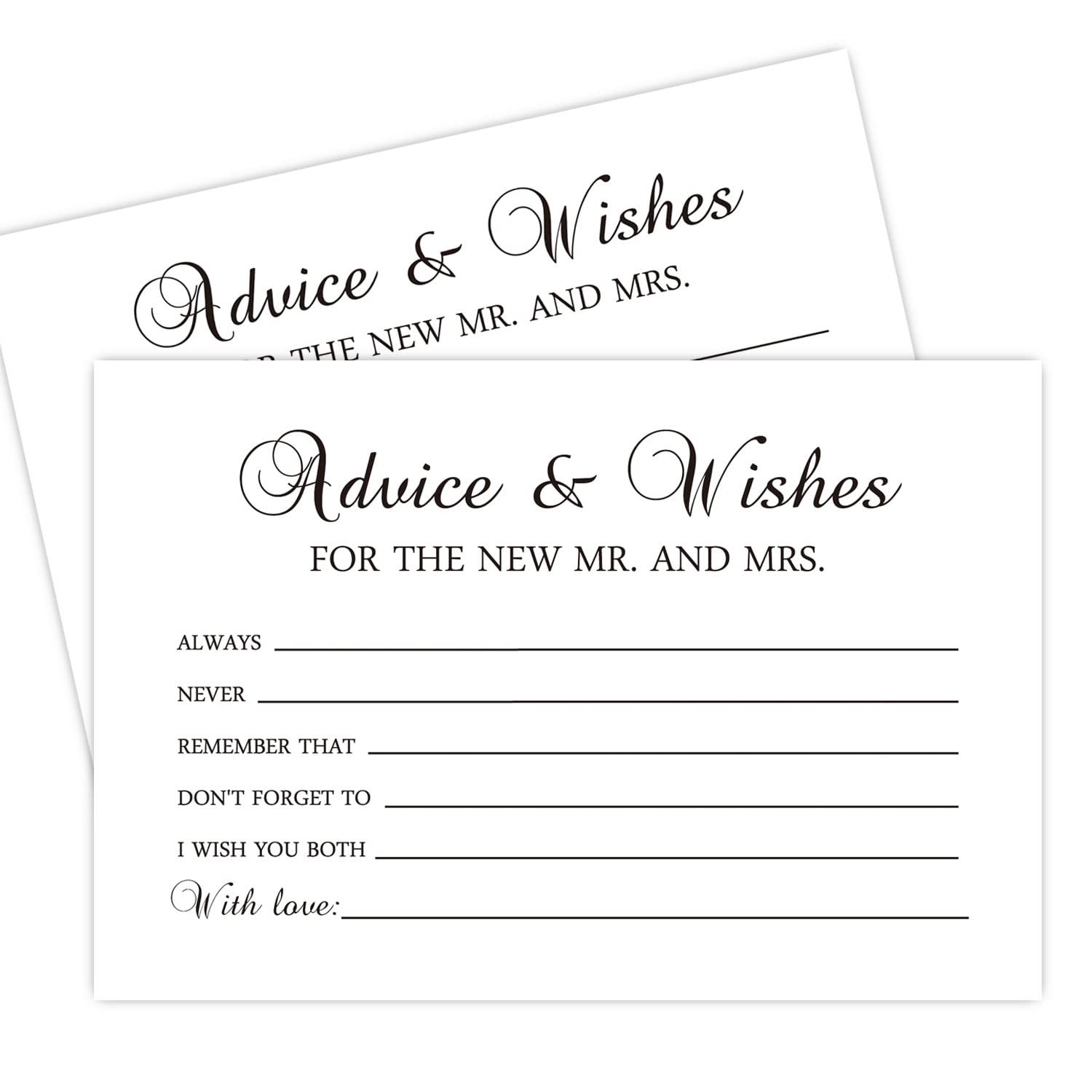 50 Advice and Wishes for The New Mr and Mrs, Bride and Groom Weddings, Bridal Showers, Marriage Advice Cards(4" x 6")