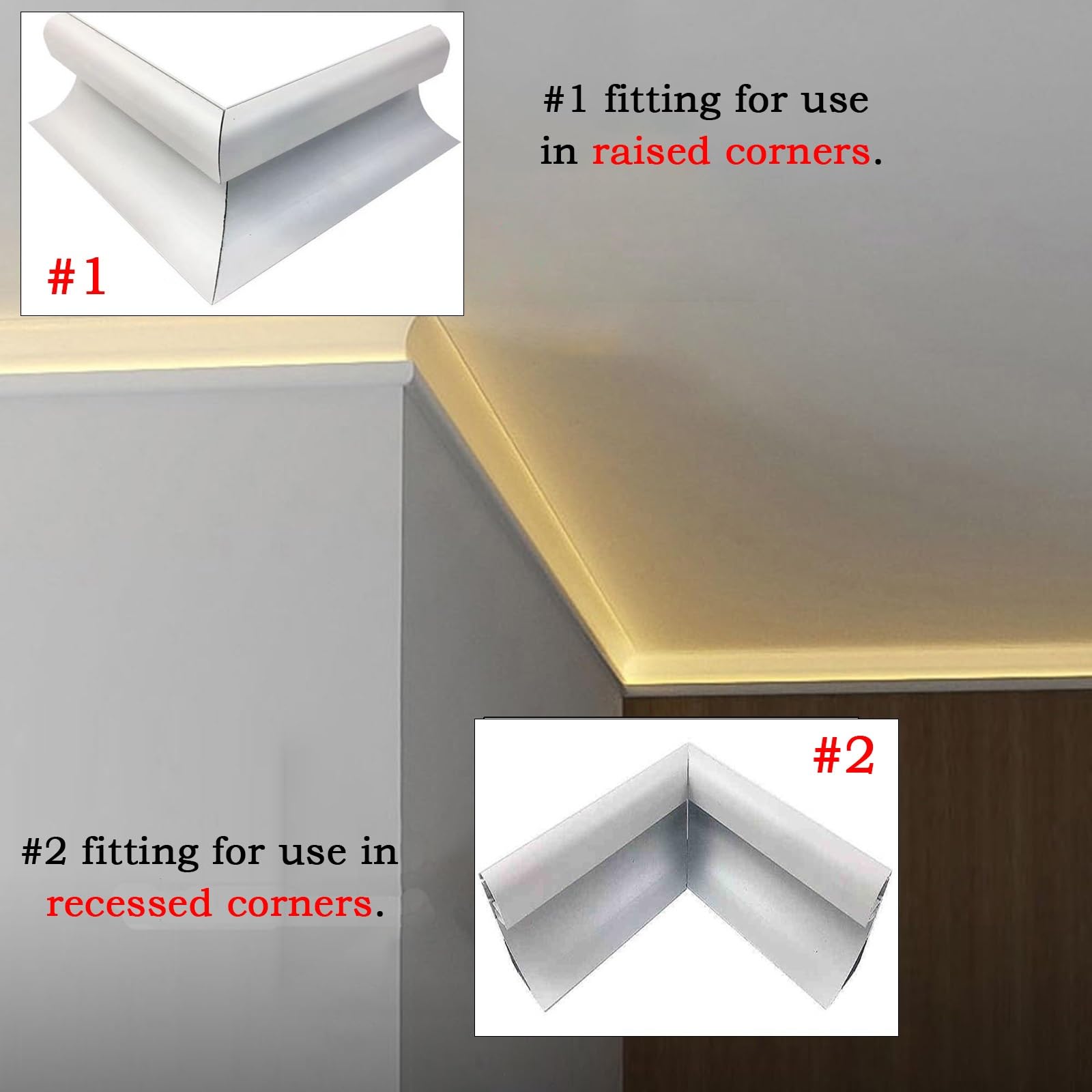 Taza de luz LED Iluminación de moldura de corona impermeable, canal de luz LED de aluminio montado en superficie con accesorios de esquina, perfil LED de escalera para el baño de la cocina(Gold,2m/6.6