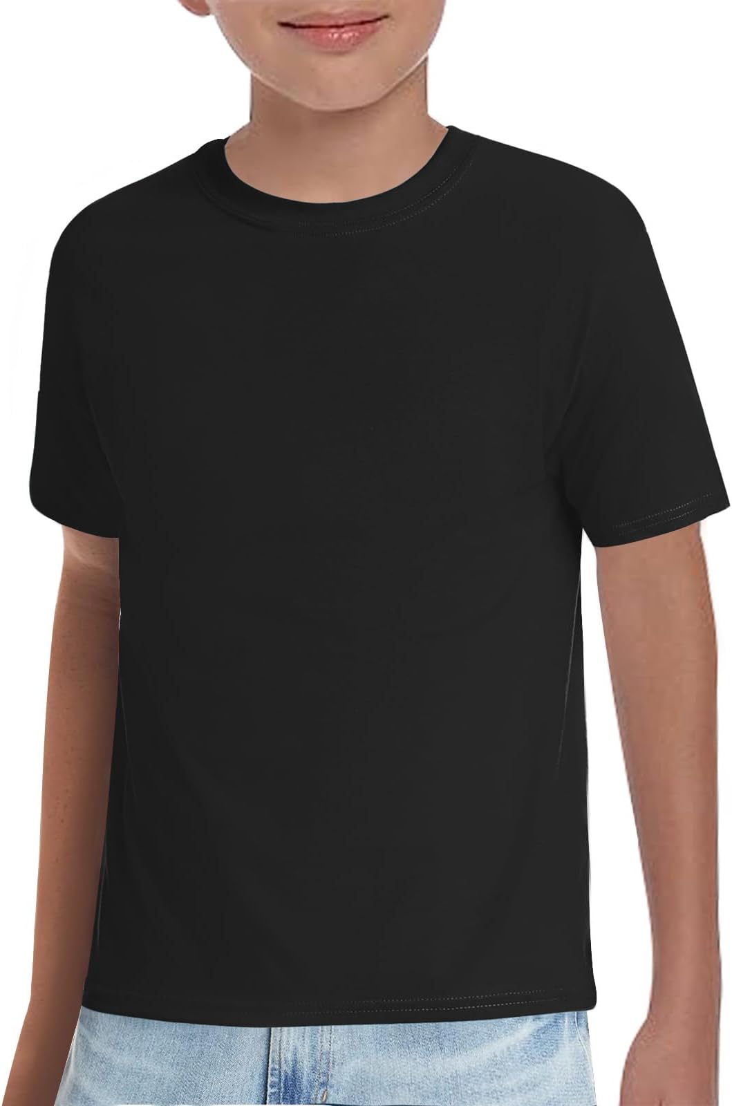 Haloumoning Boys T-Shirts Kids Short Sleeve Crewneck Solid Basic Tees Casual Tops 5-14 Years