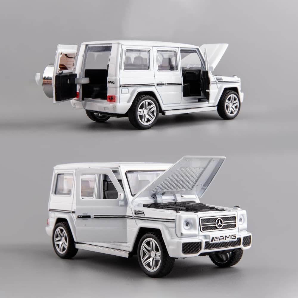FUNABLO Exclusive Alloy Metal Pull Back Die-cast Car Scale Model with Sound Light Mini Auto Toy for Kids Metal Model Toy Car with Sound and LightNew Version (AMG G65 White) 4
