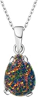 ADITAGOLD 925 Sterling Silver Black Opal Necklace - October Birthstone Teardrop Pendant for Women, 18in Chain