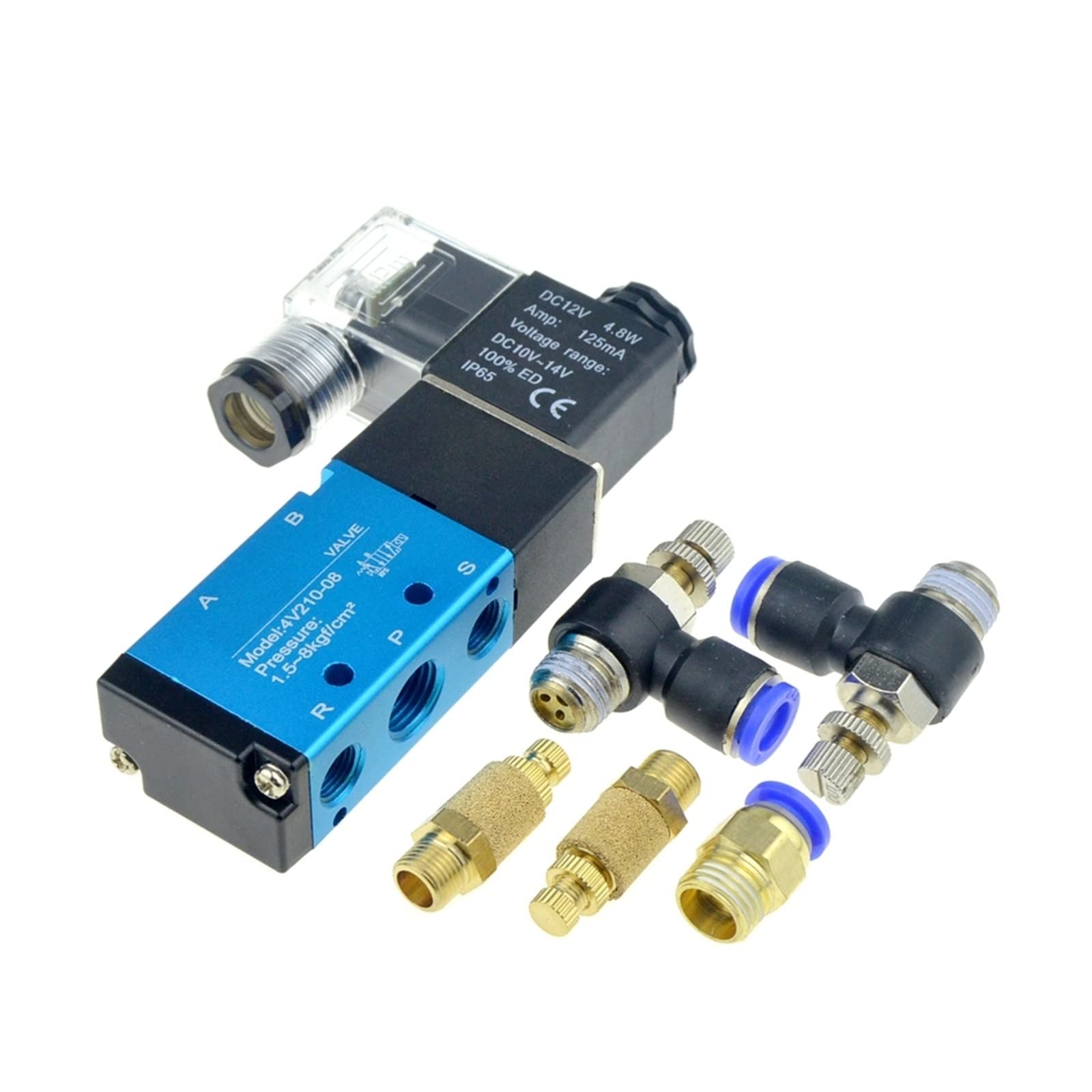 Válvula solenoide de agua, Válvula solenoide neumática eléctrica de 5 vías, 2 posiciones, 12 V, 24 V, 220 V, 6 mm, 8 mm y 10 mm, conexión de manguera, ajuste de control, válvula magnética de aire y ga
