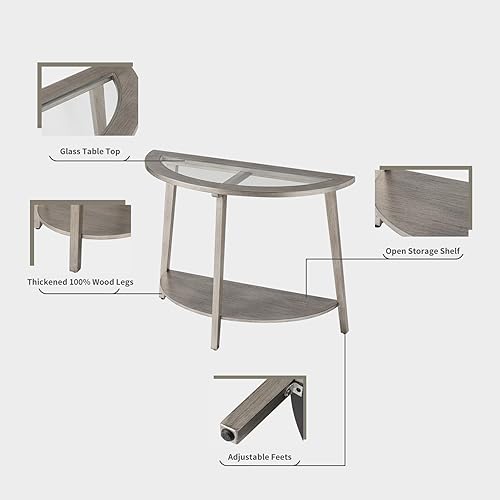 Miniatura 6 de HOMPUS Mesa de entrada media redonda con estante tablero de madera de fibropanel de densidad media maciza mesa de consola clásica y tradicional 157