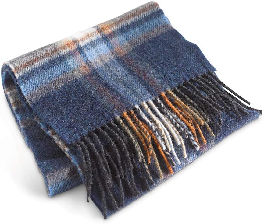 FIA Soft and Warm Irish Wool Plaid Scarf for Men, 9" Wide X 78" Long