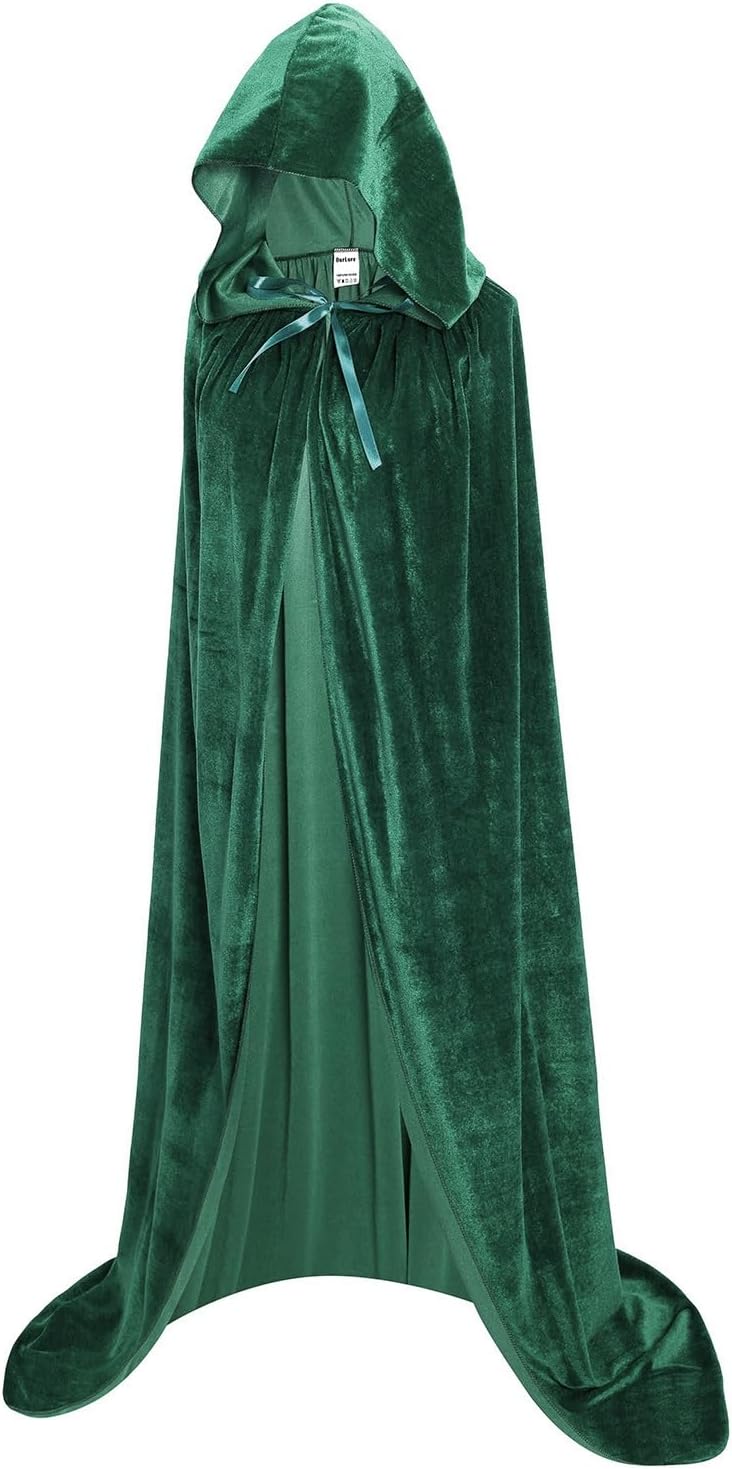 Unisex Full Length Hooded Robe Cloak Long Velvet Cape Cosplay Costume 59 inch