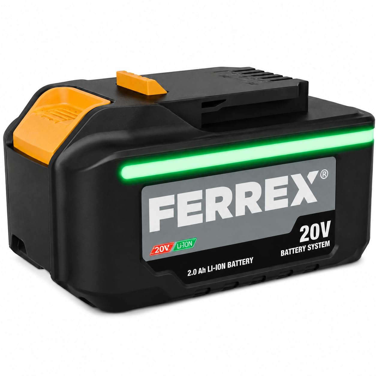 FERREX 20V Li-Ion Akku, 2 Ah, Schwarz, für FERREX 20V Akku-Werkzeuge, Ersatzakku mit Schutz gegen Überladung