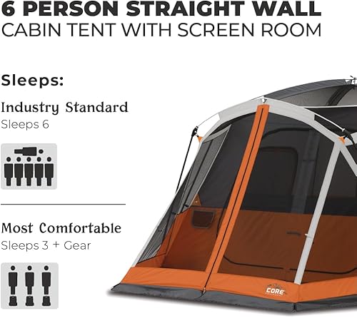 Miniatura 4 de CORE Tiendas de campaña para 4 personas y 6 personas Tienda de campaña portátil con bolsa de transporte para acampar al aire libre Incluye