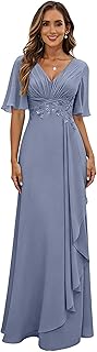 Short Sleeves Chiffon Mother of Bride Dresses for Women Long Formal Wedding Guest Dress