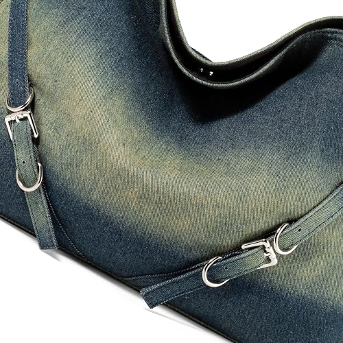 Image of Designer Denim Handbags for Women Hobo Tote Bag Crossbody Denim Purses Blue Jean Shoulder Bag