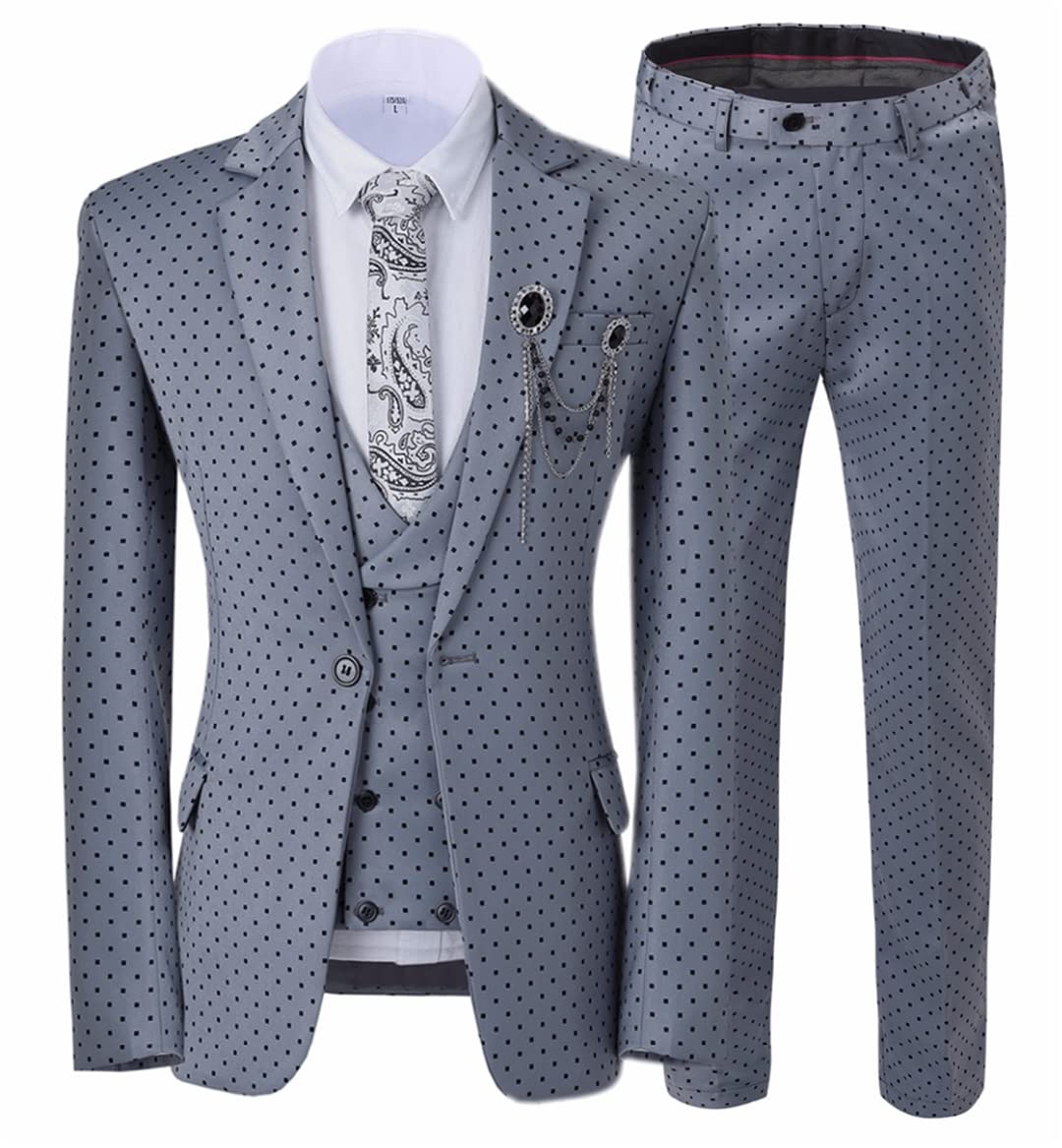 Tre pezzi abito da sposa da uomo tre pezzi punti stampati slim fit tacca risvolto smoking fracco da uomo gilet doppio petto