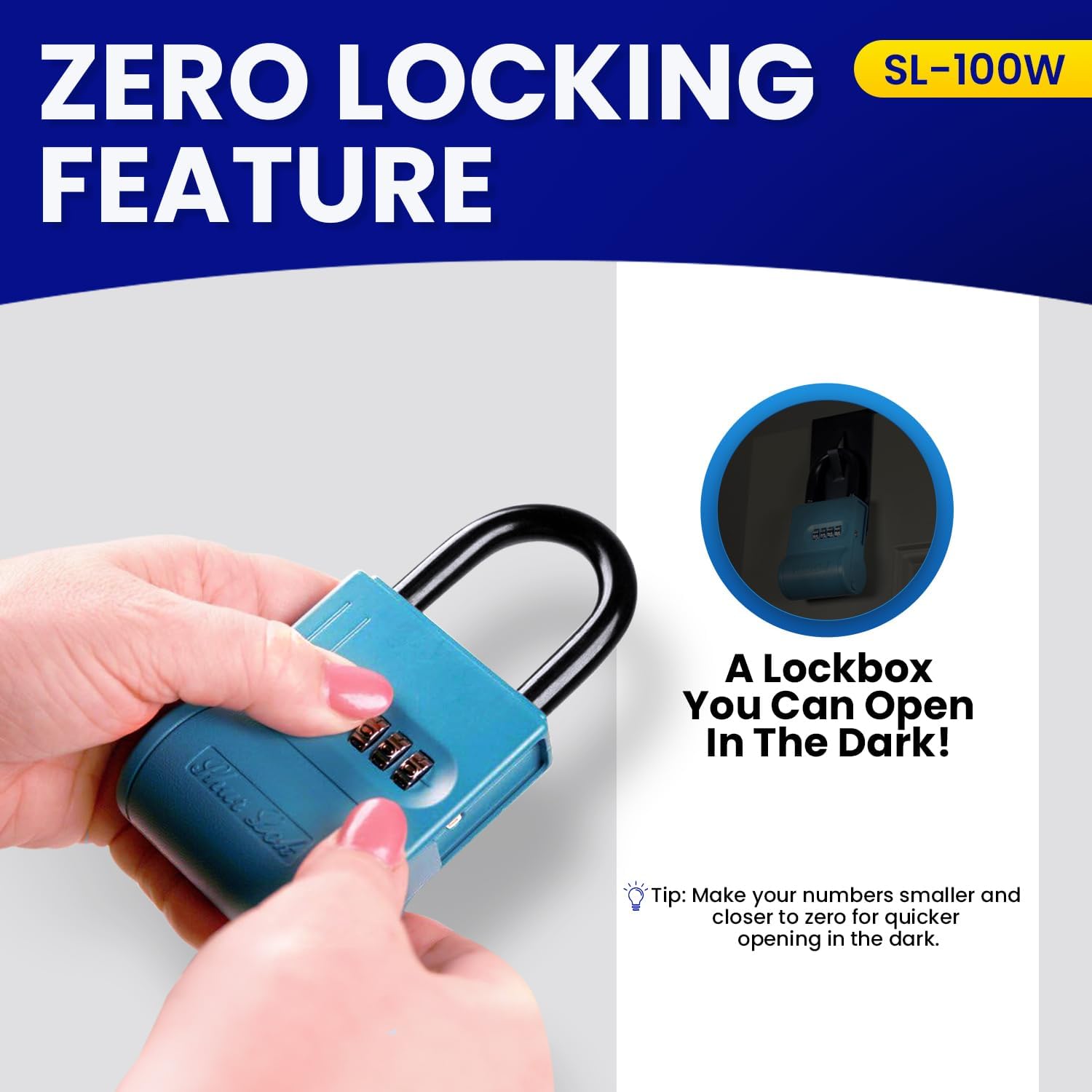 ShurLok SL-100W 4-Dial Dual Combination Lock Box, Durable Combo Lock For Outdoor Storage & Home Improvement, Door Lock & Locker Lock With Side Key Door, 9 x 5.8 x 1.6 Inches, Blue