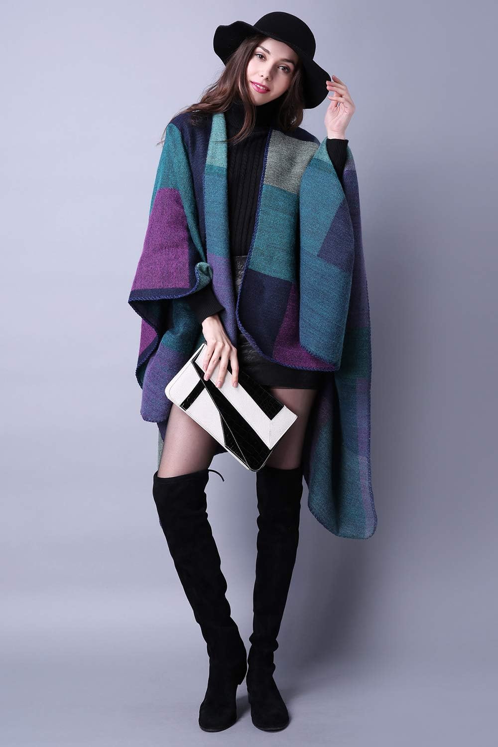 Lncropo Women's Shawls Wraps Winter Open Front Poncho Cape Oversized Cardigan Sweater - Image 2