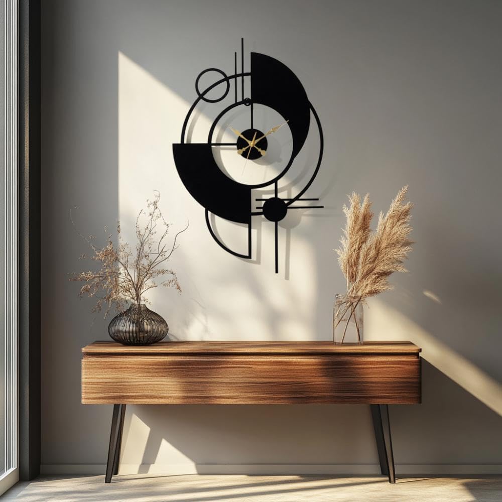 Wakefit Metal Analog Wall Clock Big | 30 Inch | Laser Cut Abstract Home Decor & Gifting Option | for Living Room Study Bedroom & Office | Ellipse H750