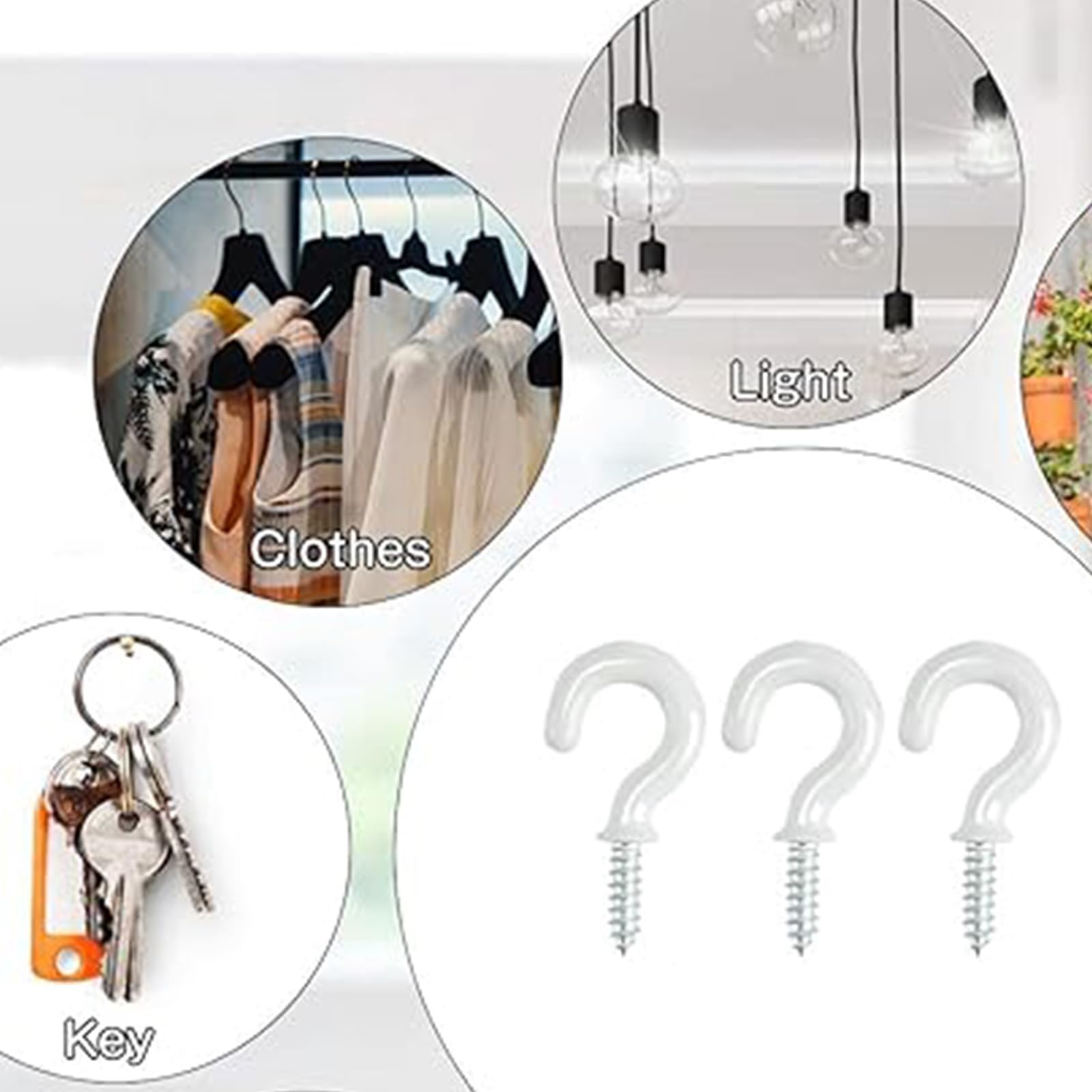 Mini Small Metal Screw-in Cup Hooks for Hanging Plants Suitable for Outdoor or Indoor Use On Ceiling for Wood Home Organization White - Image 2