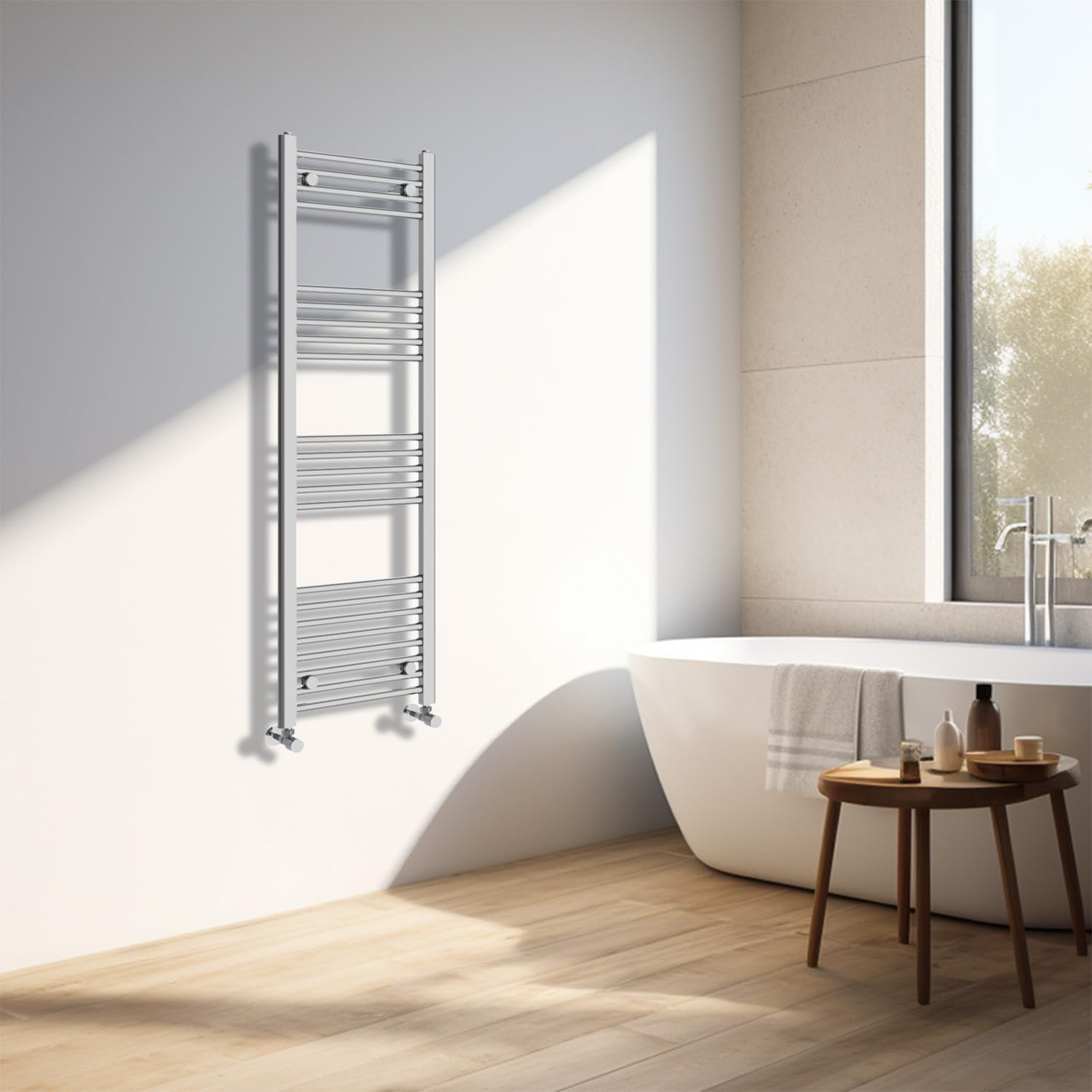 NRG Chrome Heated Towel Rail Straight Designer Bathroom Radiator - 1400×400mm