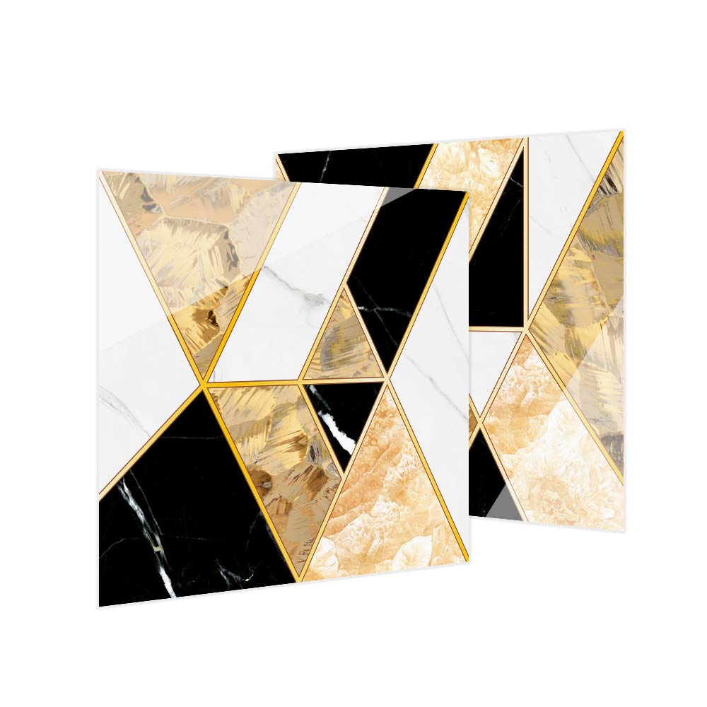 Hiser 10pcs Kitchen Bathroom Wall Tile Stickers, DIY Square Decals Simple Luxury Style Sticker for Kitchen Living Room Bathroom Home Decor Self-Adhesive (Gemstone black gold,20x20cm)