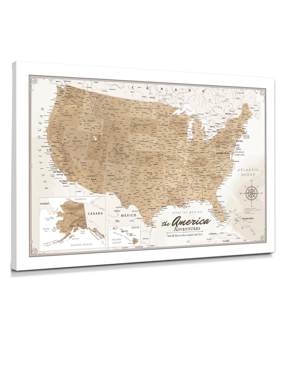 IPIC Vintage USA Maps for Wall, Map of the United States, Size 24x16 in