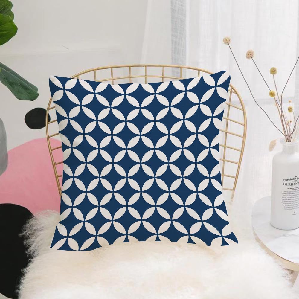 HYOSXW Cushion Cover,Throw Pillow Case Home Decorative for Living Room Bedroom Sofa Chair 16X16 Inch,Navy,Vintage Circles with Overlapping Rounds Oval Figures Old,Pillowcase 40X40cm