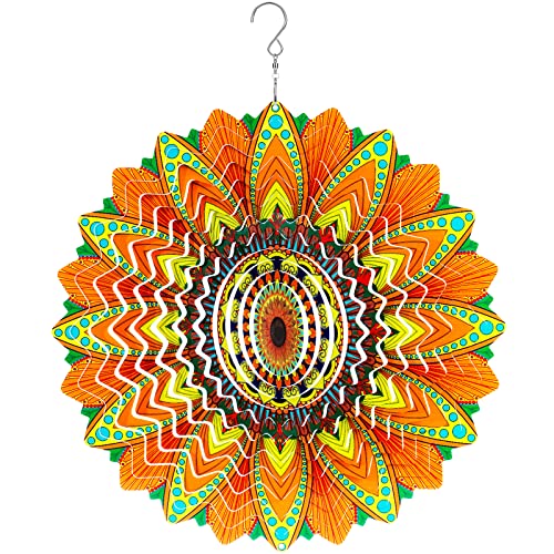Sinor Wind Spinner for Outdoor Indoor Garden Yard Lawn, Home Decor Gift Hanging Stainless Steel Spinners 3D Art Sculpture Ornaments Kinetic Decoration -Sunflower